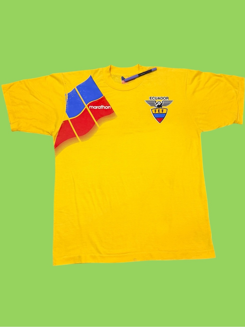 RARE Vintage Ecuador FEF Marathon Single Stitch Yellow Jersey Shirt Large
